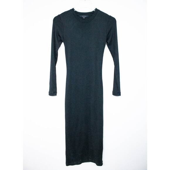 All Saints Black Ribbed Knit Long Sleeve Open Back Sweater Midi Dress Size 10 - Picture 4 of 7